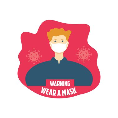 Uyarı işareti koruyucu yüz maskesi kullanılmasını önerir, maske takın