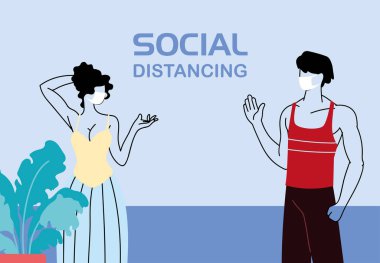 Sosyal mesafeli maskeli çift