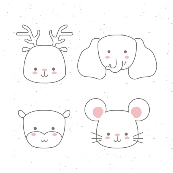 Set of icons animals baby kawaii on white background — Stock Vector