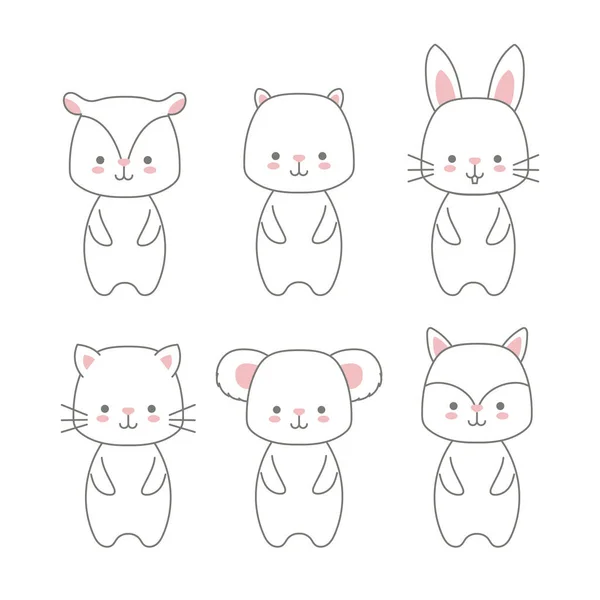 Conjunto de iconos animales bebé kawaii sobre fondo blanco — Vector de stock