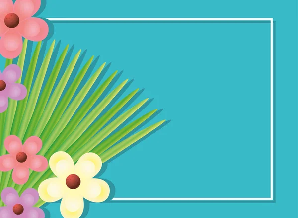 Hermosas flores de verano con marco, plantilla — Vector de stock