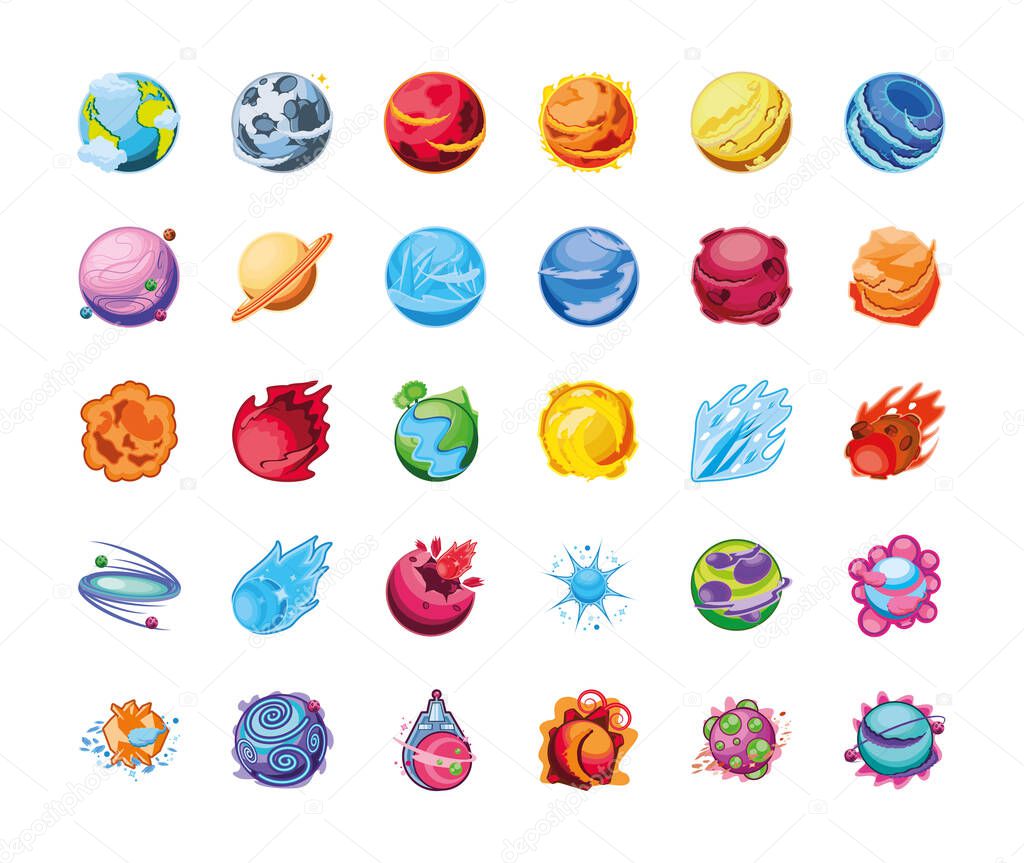 fantastic planets set of icons