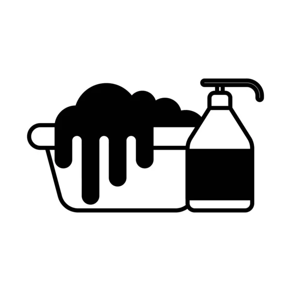 Balde e detergente garrafa estilo linear ícone vetor design —  Vetores de Stock