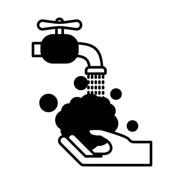 Миття рук під водопровідним краном лінійний стиль іконка векторний дизайн — стоковий вектор