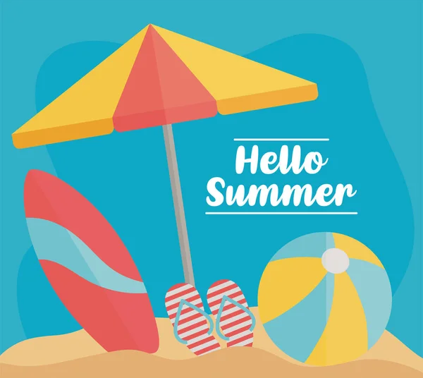 Hello Summer with colorful beach elements — Stock Vector