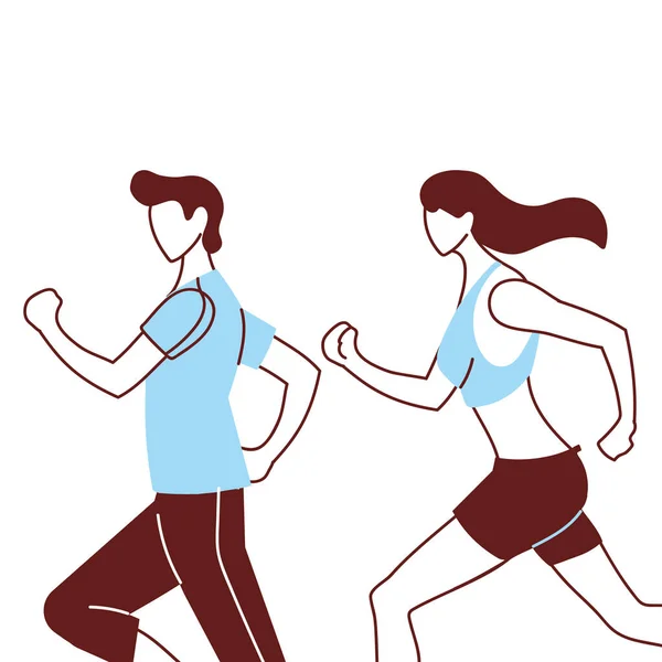 Ζευγάρι που φορούν αθλητικά ενδύματα για τρέξιμο — Διανυσματικό Αρχείο