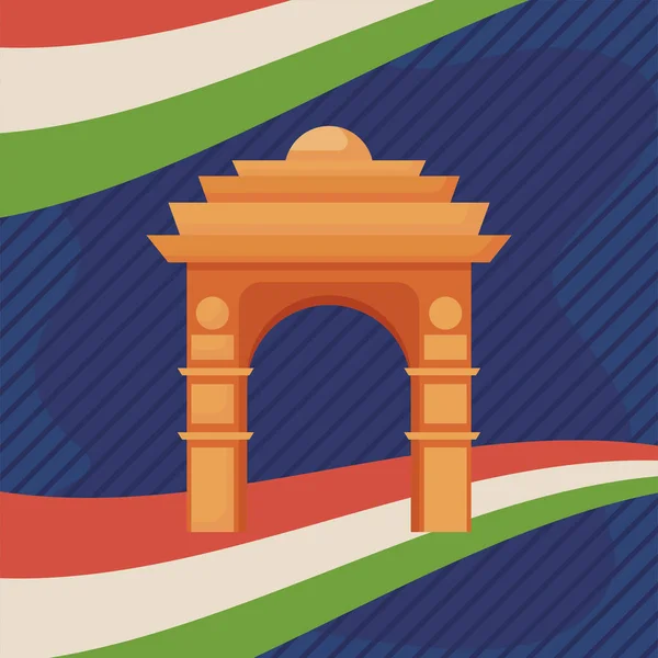 Indie brána s indickou vlajkou — Stockový vektor