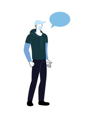 Maskeli adam ve baloncuklu mesaj