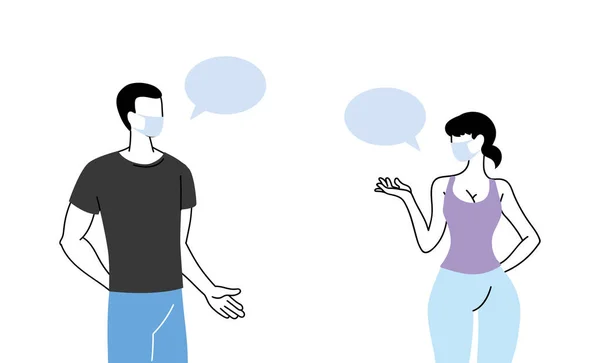 Couple avec masque parler par bulle — Image vectorielle