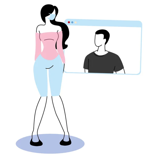 Couple avec communication par appel vidéo — Image vectorielle
