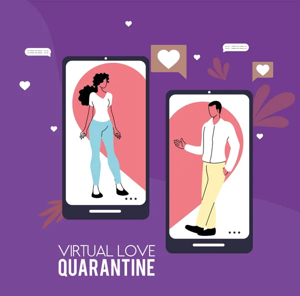 Relations virtuelles en ligne par quarantaine — Image vectorielle