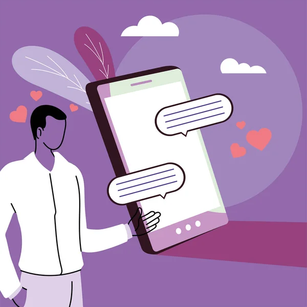 Пара відправляє любовні повідомлення по мобільному телефону — стоковий вектор