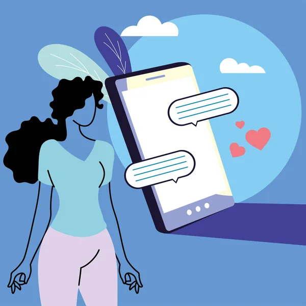 Couple envoyer des messages d'amour par téléphone portable — Image vectorielle