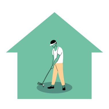 Genç adam evde spor oyunları oynuyor.