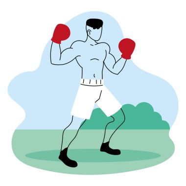 Genç adam parkta spor yapıyor.