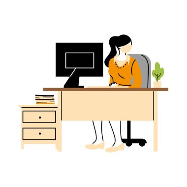 İş yerinde maske takan bir sekreter.