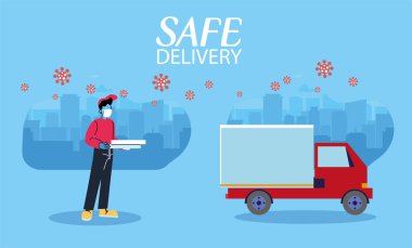 Haberci ve kamyon şehirde güvenlik protokolleriyle birlikte paketleri taşıyorlar.