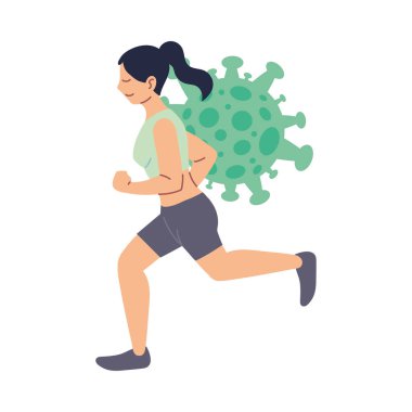 Koşan ve covid 19 virüs vektör tasarımı