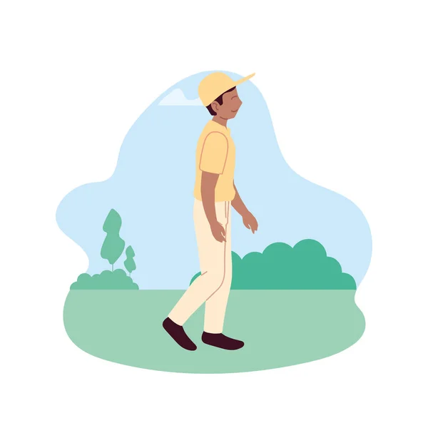 Homme avec des vêtements de sport marchant au design vectoriel du parc — Image vectorielle