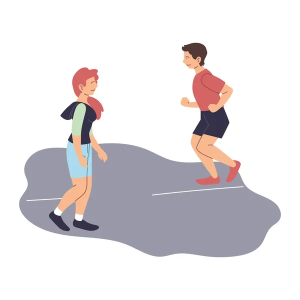 Woman and man running at street vector design — Stock Vector