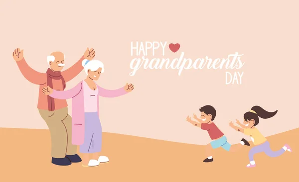 Бабушка и дедушка с внуками счастливых бабушки и дедушки день векторный дизайн — стоковый вектор