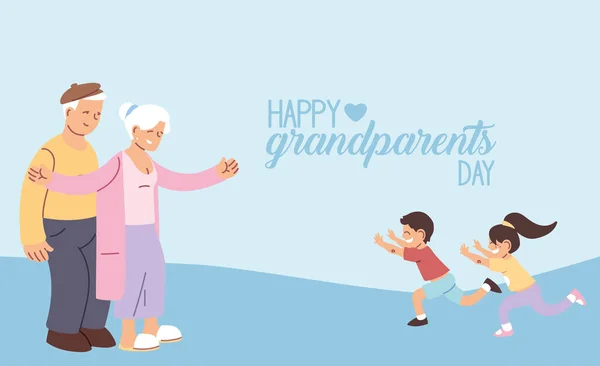 Mormor och morfar med barnbarn till glada morföräldrar dag vektor design — Stock vektor
