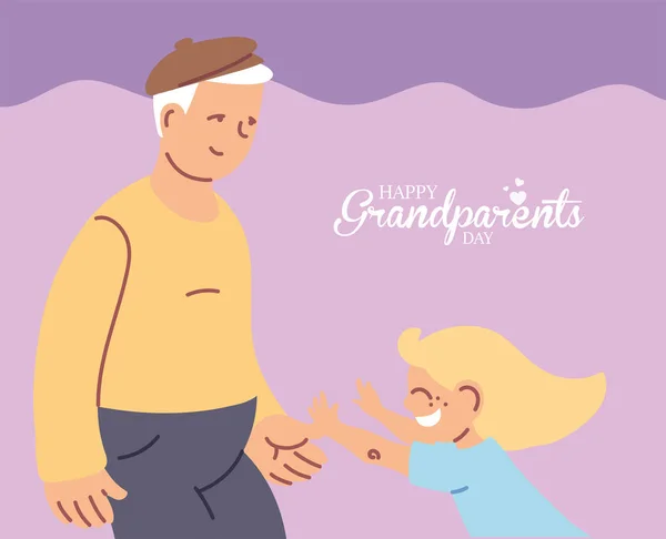 Avô com neta de feliz avós design vetor dia — Vetor de Stock