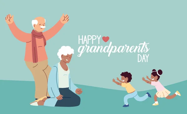 Grootmoeder en grootvader met kleinkinderen van vrolijke grootouders dag vector ontwerp — Stockvector