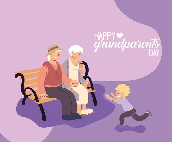 Abuela y abuelo con el nieto de los abuelos feliz diseño vectorial día — Archivo Imágenes Vectoriales