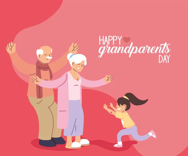 Grandmother and grandfather with granddaughter of happy grandparents day vector design — Stock Vector