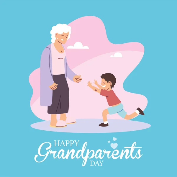 幸せな祖父母の日ベクトルデザインの孫と祖母 — ストックベクタ