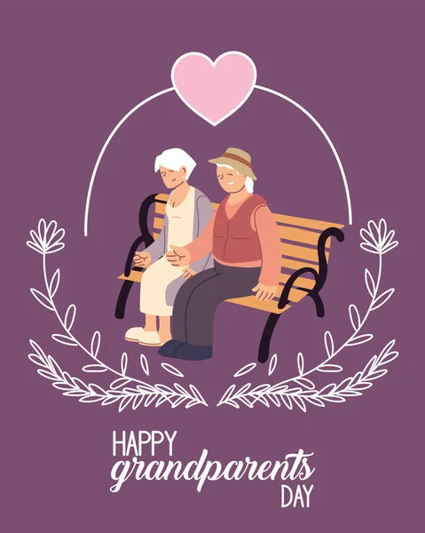 Grand-mère et grand-père sur le banc de heureux grand-parents conception vectorielle jour — Image vectorielle