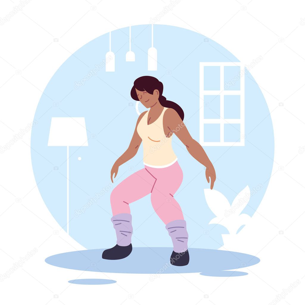 Isolated woman doing exercise at home vector design