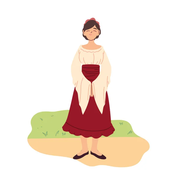 Средневековая женщина с векторным дизайном одежды — стоковый вектор