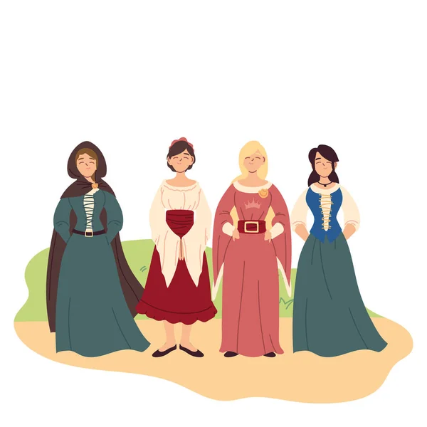 Femmes médiévales avec des robes design vectoriel — Image vectorielle