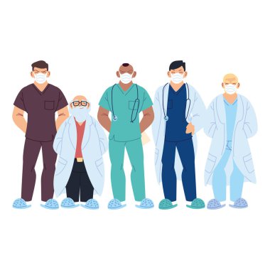 Tıbbi maskeli erkek doktorlar vektör tasarımı