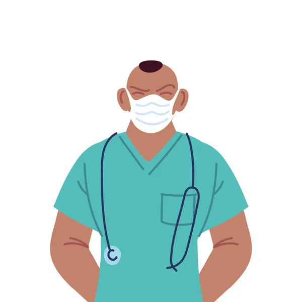 Isolé homme médecin avec masque médical et stéthoscope vecteur conception — Image vectorielle