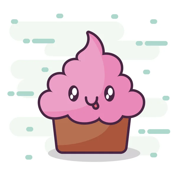 Délicieux cupcake sucré style kawaii — Image vectorielle