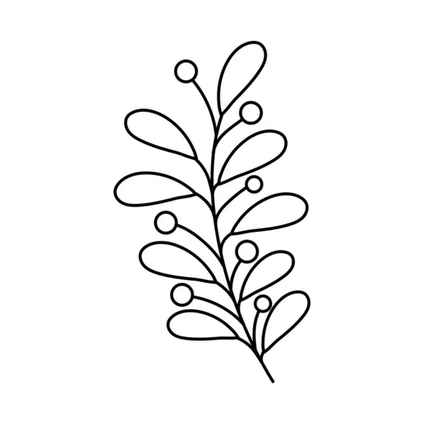 Ligne feuilles rustiques branche naturelle sur fond blanc — Image vectorielle