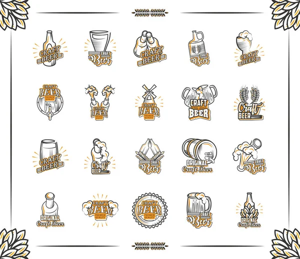 Set di icone birra artigianale — Vettoriale Stock