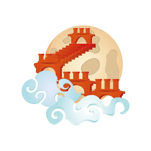 Happy mid autumn festival card with castle and moon — Stockový vektor