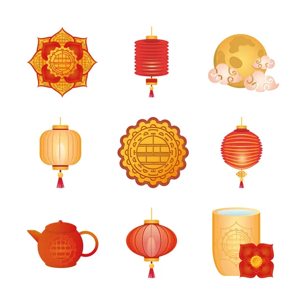 Ensemble d'icônes festival mi-automne ou festival lunaire chinois — Image vectorielle