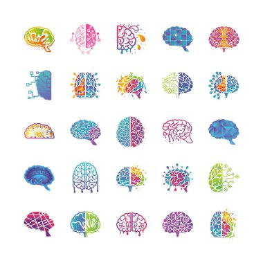 beyin düşünme ve tasarım simgeleri