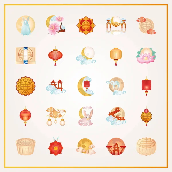 Set van iconen midden in de herfst festival of Chinese maan festival — Stockvector