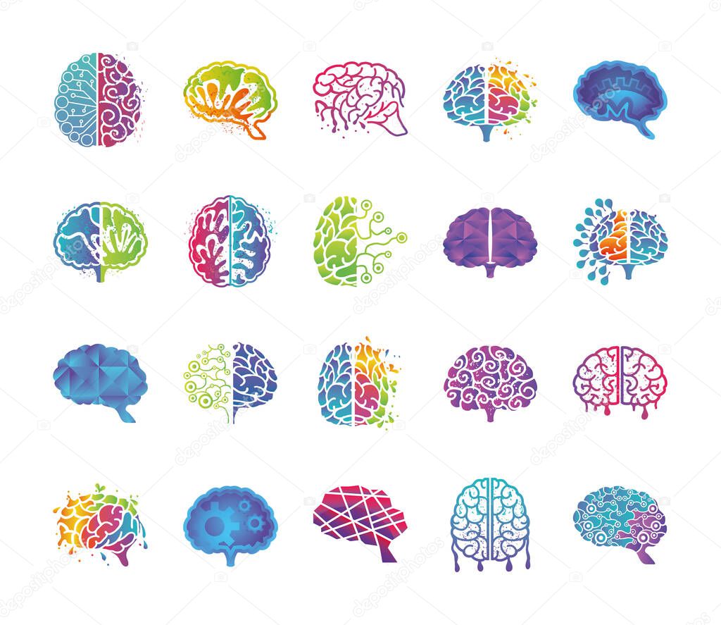 brain thinking and design set of icons