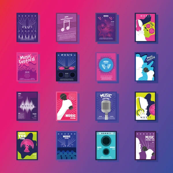 Conjunto de carteles del festival de música — Vector de stock