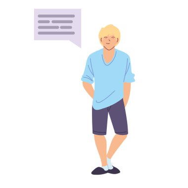 Kabarcık vektör tasarımlı sarı saçlı adam çizgi filmi.