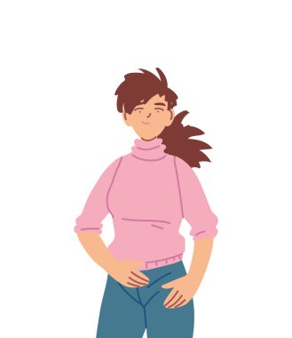 kahverengi saçlı kadın çizgi film vektör tasarımı