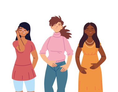 Kültürel çeşitlilik vektör tasarımının üç kadın karikatürü