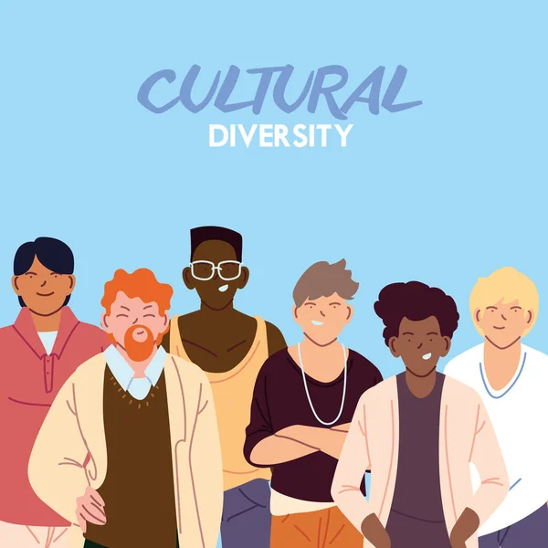 Hommes dessins animés de la diversité culturelle design vectoriel — Image vectorielle